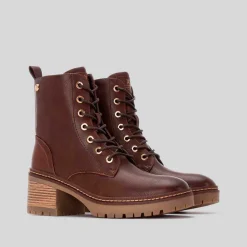 New Botín tacón bajo cordón marrón Mujer Botines Tacón