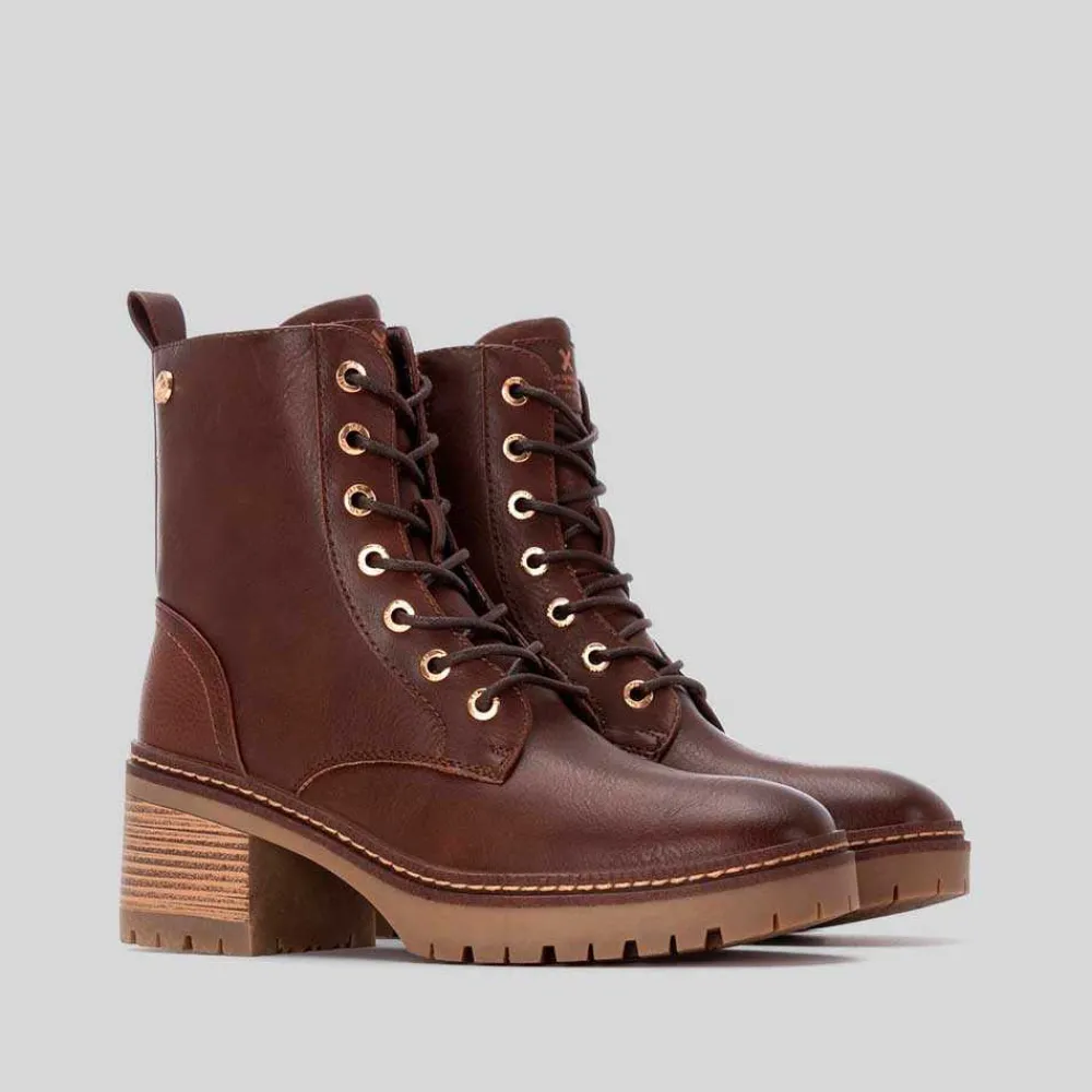 New Botín tacón bajo cordón marrón Mujer Botines Tacón