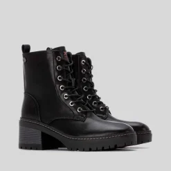 Botín tacón bajo cordón negro Mujer Botines Tacón