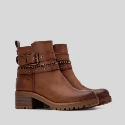 Best Botín tacón bajo correas camel Mujer Botines Tacón