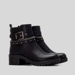 Best Botín tacón bajo correas negro Mujer Botines Tacón