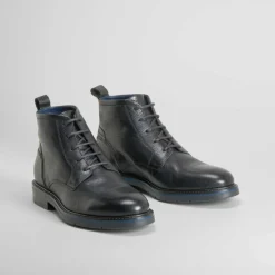 Clearance Botín tacón clásico piel negro Hombre Botas