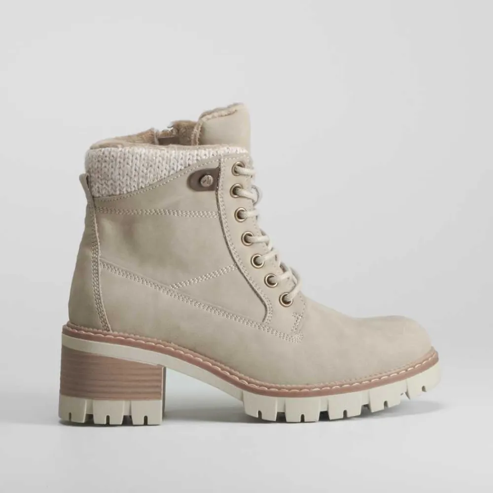 New Botín tacón con cordón beige Mujer Botines Tacón