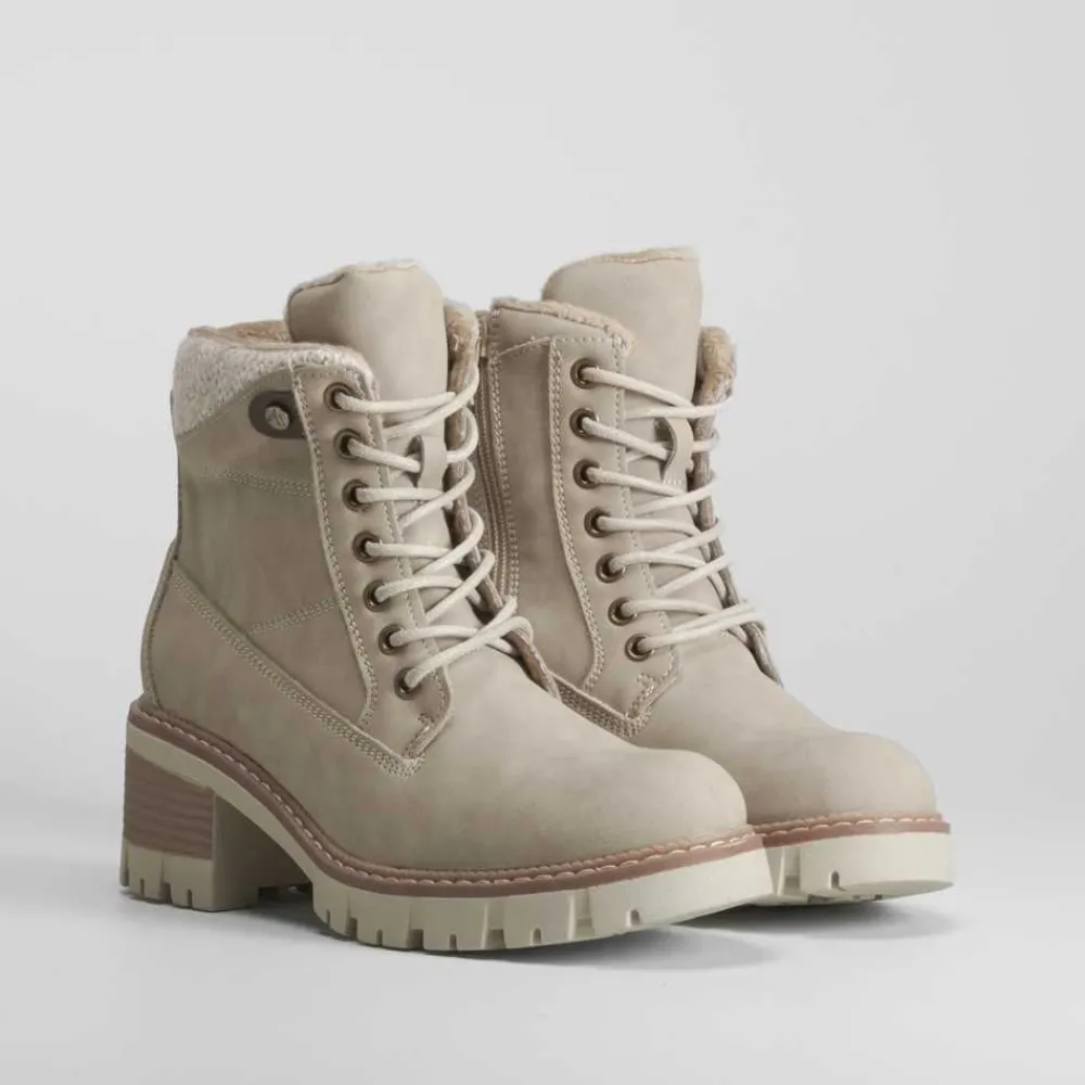 New Botín tacón con cordón beige Mujer Botines Tacón