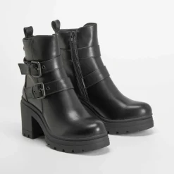 Outlet Botín tacón con plataforma hebillas Mujer Botines Tacón