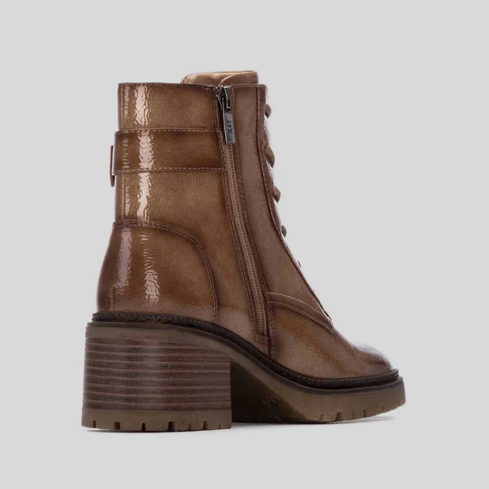 Online Botín tacón cordón charol beige Mujer Botines Tacón