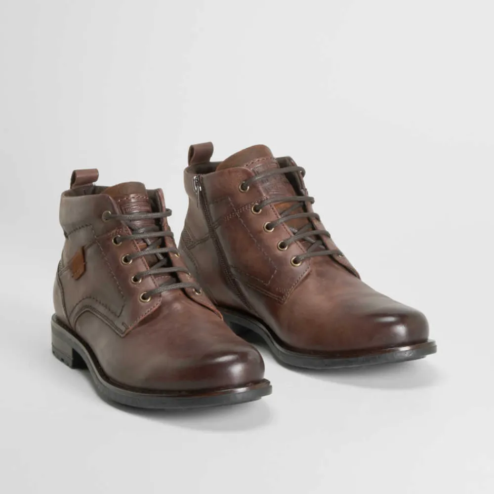 Online Botín tacón cordón piel marrón Hombre Botas