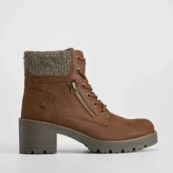 Clearance Botín tacón cremallera y cordón marrón Mujer Botines Tacón