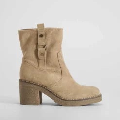 Sale Botín tacón crepe beige Mujer Botines Tacón