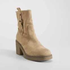 Sale Botín tacón crepe beige Mujer Botines Tacón