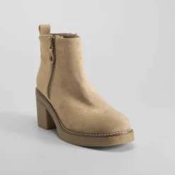 Sale Botín tacón crepe cremallera beige Mujer Botines Tacón