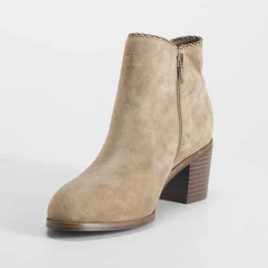 Discount Botín tacón medio piel taupe Mujer Botines Tacón