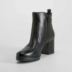 New Botín tacón medio plataforma piel negro Mujer Botines Tacón