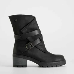 Online Botín tacón solapa diagonal negro Mujer Botines Tacón