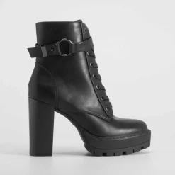 Discount Botín tacón track cordones negro PICCOLA PIU Mujer Botines Tacón