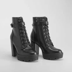 Discount Botín tacón track cordones negro PICCOLA PIU Mujer Botines Tacón