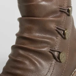 New Botín taupe botones y plisados Mujer Botines Planos