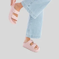 Hot Chancla con hebillas chunky rosa nude Mujer Chanclas