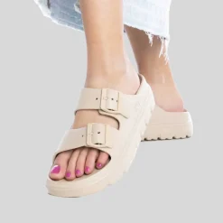 New Chancla con hebillas chunky beige Mujer Chanclas