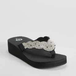 Discount Chancla de dedo de cuña negra Mujer Chanclas