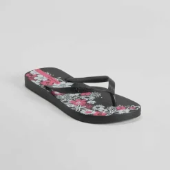 Clearance Chancla de dedo estampado floral negra Mujer Chanclas