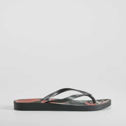 Online Chancla de dedo floral negra Mujer Chanclas