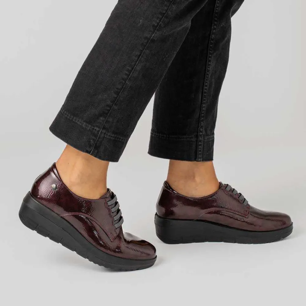 Deportiva casual cordón charol burdeos Mujer Zapatos Confort|Bluchers