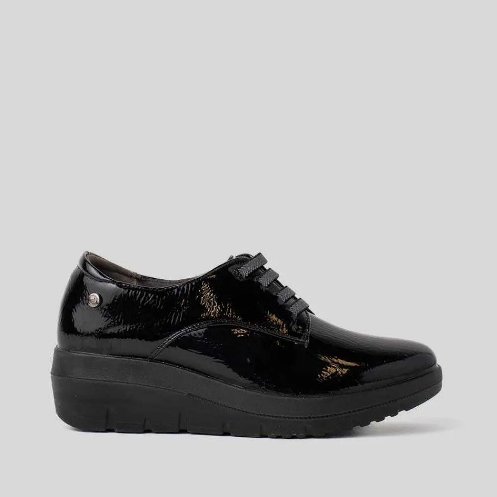 Best Deportiva casual cordón charol negra Mujer Zapatos Confort|Bluchers