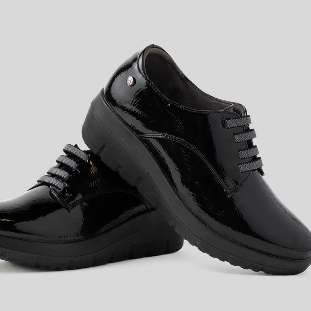 Best Deportiva casual cordón charol negra Mujer Zapatos Confort|Bluchers