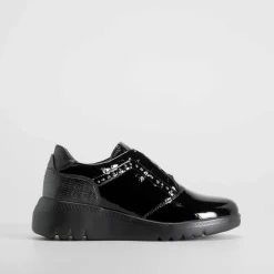 Hot Deportiva casual cordón elástico negra Mujer Zapatos Confort|Zapatos Planos