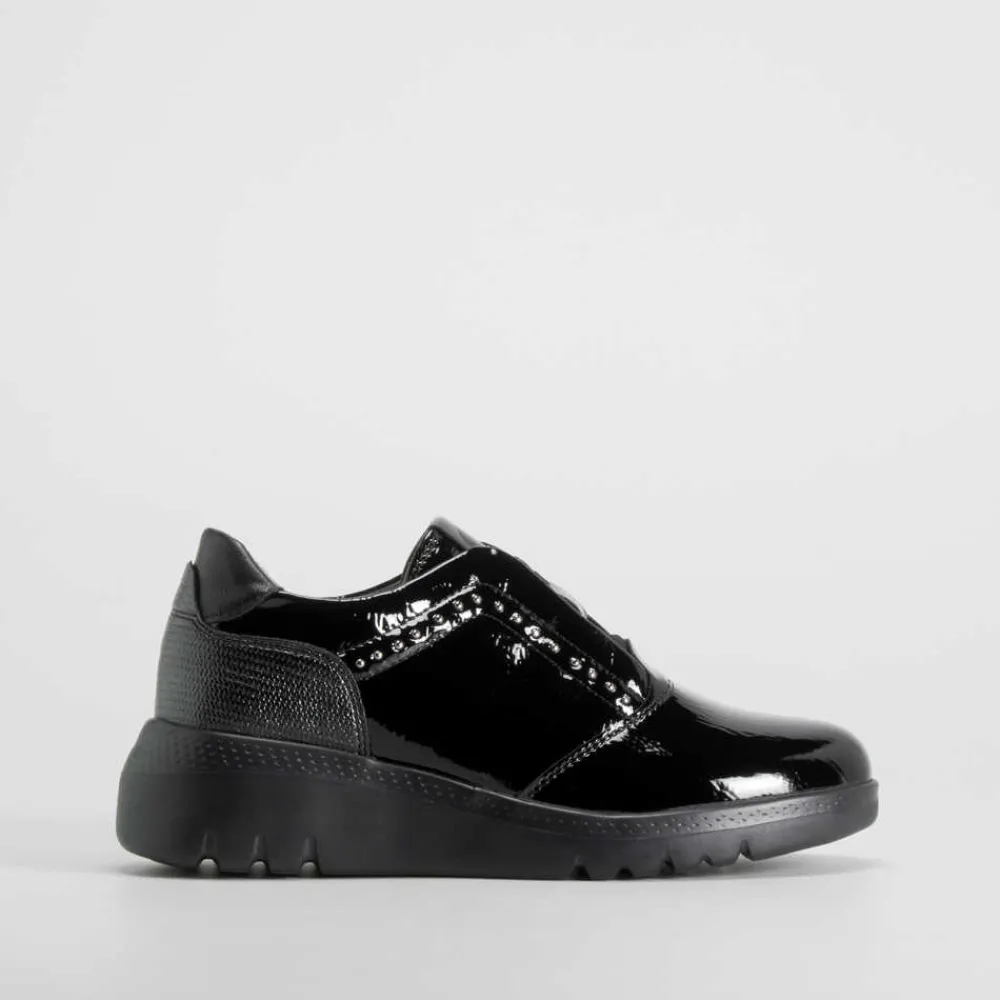 Hot Deportiva casual cordón elástico negra Mujer Zapatos Confort|Zapatos Planos