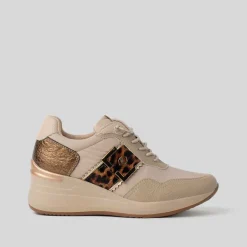 Clearance Deportiva casual cuña animal beige Mujer Sneakers