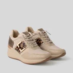 Clearance Deportiva casual cuña animal beige Mujer Sneakers