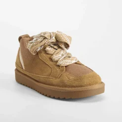 Outlet Deportiva pelo piel beige Mujer Botines Planos