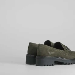 Mocasín piel hebilla verde Mujer Mocasines