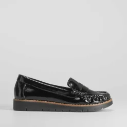 Clearance Mocasín plano dentado negro Mujer Zapatos Confort|Mocasines