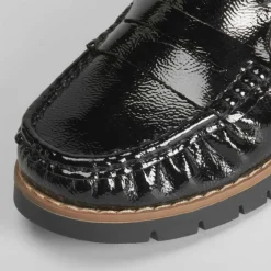 Clearance Mocasín plano dentado negro Mujer Zapatos Confort|Mocasines