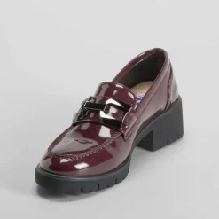 New Mocasín tacón con estribo burdeos Mujer Zapatos Confort|Mocasines
