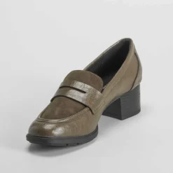 Outlet Mocasín tacón kaki Mujer Zapatos Confort|Mocasines