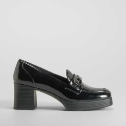 New Mocasín tacón plataforma charol negro PICCOLA PIU Mujer Mocasines