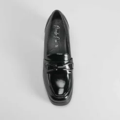 New Mocasín tacón plataforma charol negro PICCOLA PIU Mujer Mocasines