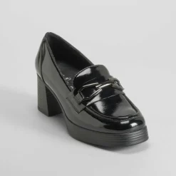 New Mocasín tacón plataforma charol negro PICCOLA PIU Mujer Mocasines