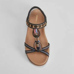Outlet Sandalia aros madera negra Mujer Sandalias Cuña