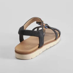 Outlet Sandalia aros madera negra Mujer Sandalias Cuña