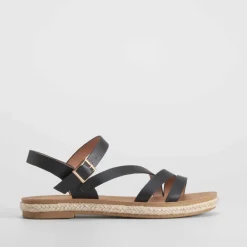 Sandalia bandolera yute negra Mujer Sandalias Planas