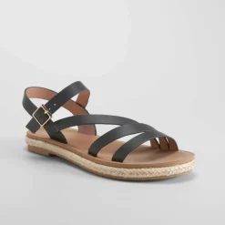 Sandalia bandolera yute negra Mujer Sandalias Planas