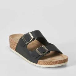 Sale Sandalia bio cuña hebillas negra Mujer Sandalias Cuña|Sandalias Confort