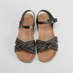 Sandalia bio de piel tiras negra Mujer Sandalias Bio Y Menorquinas