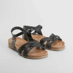 Sandalia bio de piel tiras negra Mujer Sandalias Bio Y Menorquinas