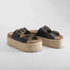 New Sandalia bio plataforma dos hebillas negra Mujer Sandalias Bio Y Menorquinas